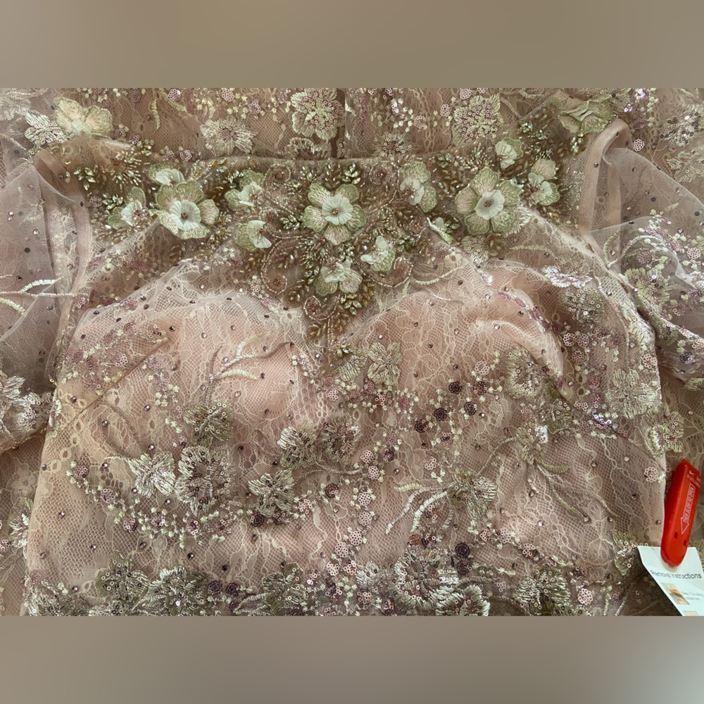 Mac Duggal Size 10 Blush Pink Beaded Floral Lace Midi Dress NWT Formal Cocktail - Picture 8 of 15